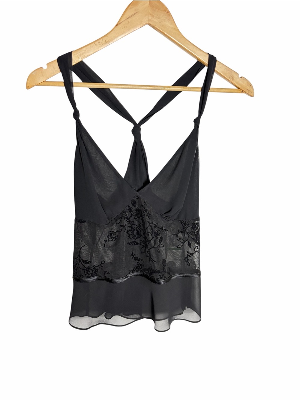 NWT Y2K  black sheer burnout goth floral mesh racer back  blouse size L